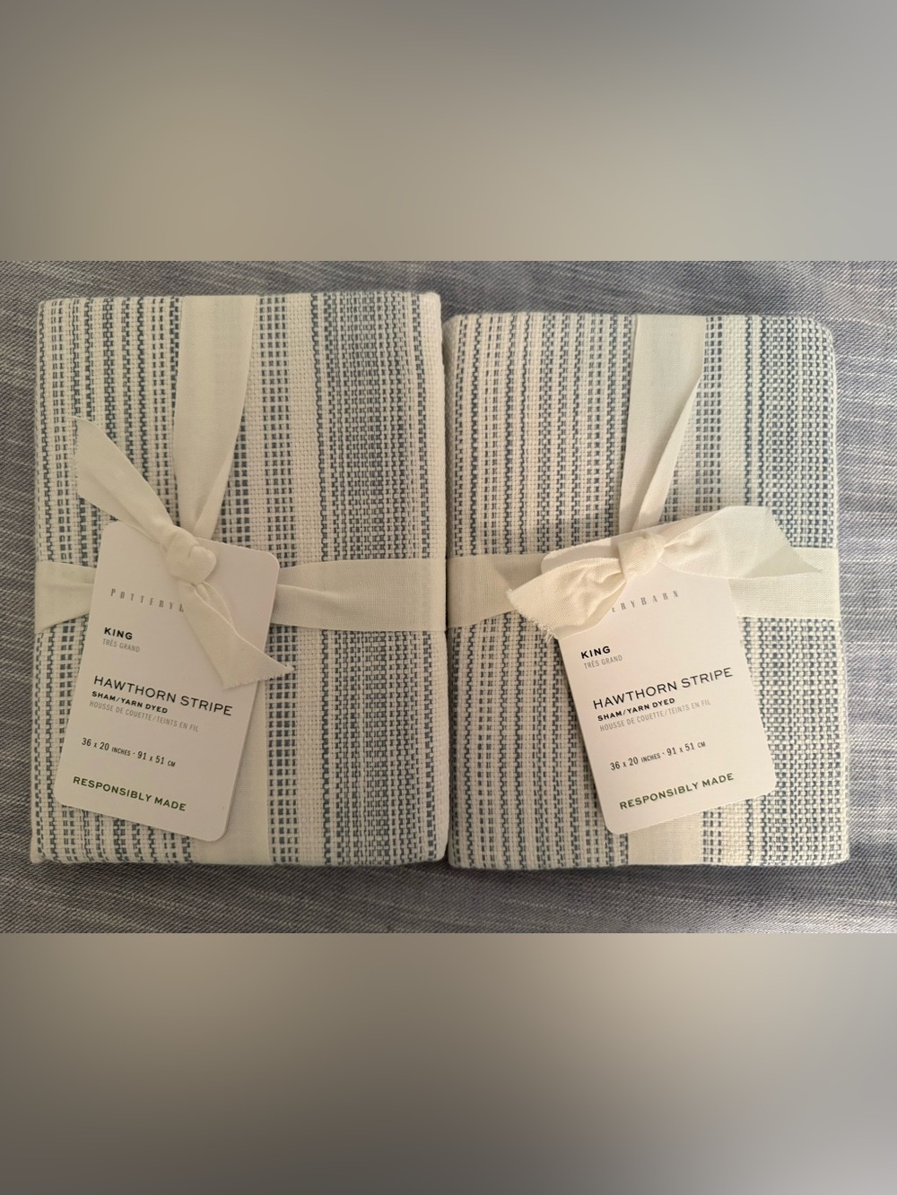 2 NWT POTTERY BARN HAWTHORN STRIPE SHAMS ( KING) blue